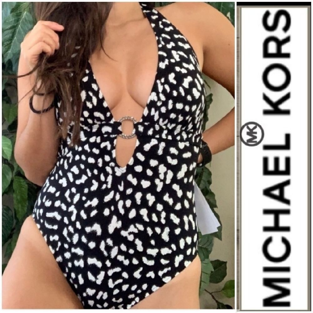 Michael Kors Sz 8 Black & White Deep One Piece
